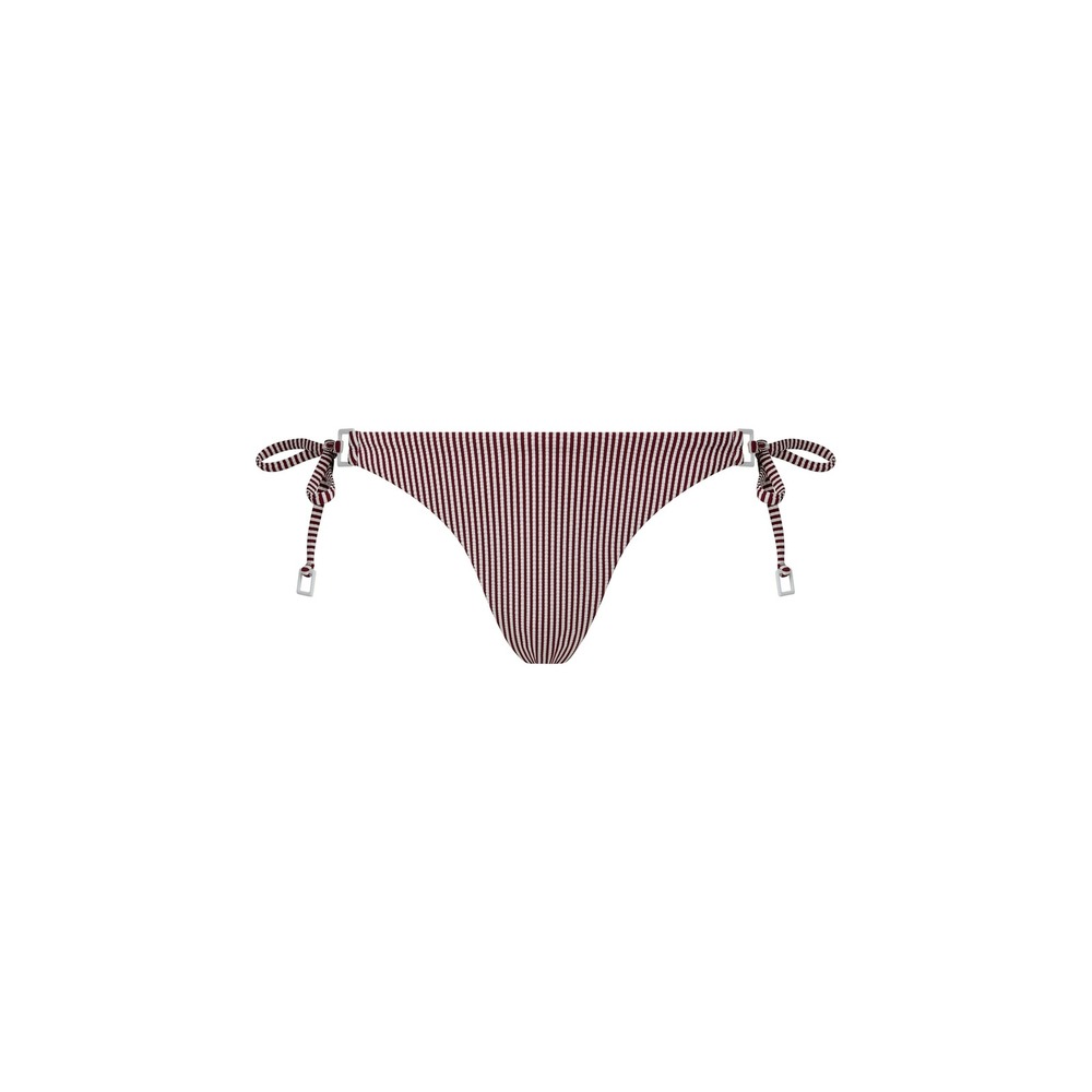 Onia Kate Bikini Bottom XS Pomegranate White Seersucker Stripe Sideâ Tie LowRise